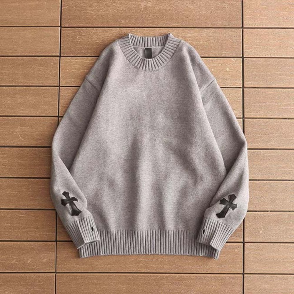 Chrome Hearts Gray-Brown Print Logo Sweaters